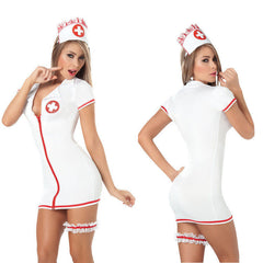 Erotic underwear, European and American sexy perspective zipper nurse uniform suit