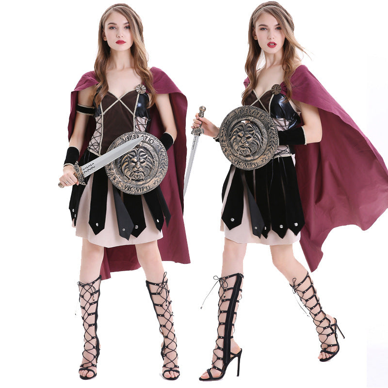 Ancient Greek God of War cosplay costume, Halloween costume, Roman female warrior COS Spanish gladiator costume