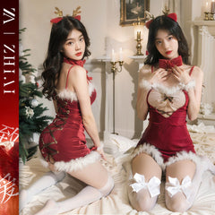 Sex underwear new red Christmas dress sexy temptation cosplay passion hot hip skirt New Year's suit