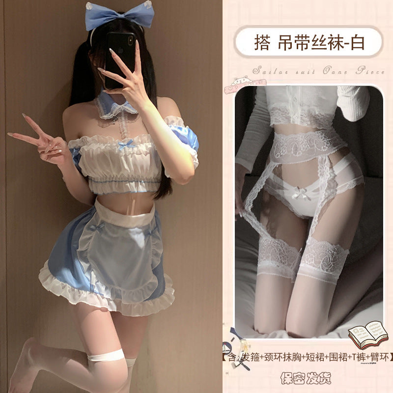 Astringent wish erotic underwear uniform seduction sexy maid outfit small chest show big qqny pure desire wind pajama set 0940