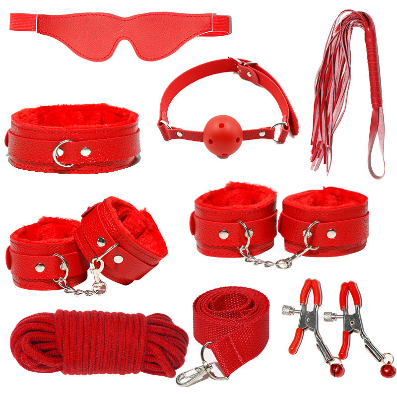 SM Sex Props Leather 10-Piece Set Handcuffs Collars Adult Sex Goods Couple Bundle Bondage Set, Ha