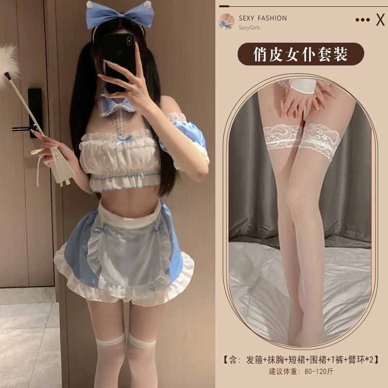 Astringent wish erotic underwear uniform seduction sexy maid outfit small chest show big qqny pure desire wind pajama set 0940