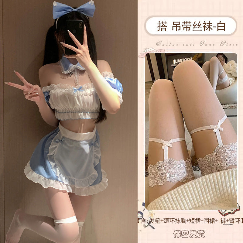 Astringent wish erotic underwear uniform seduction sexy maid outfit small chest show big qqny pure desire wind pajama set 0940