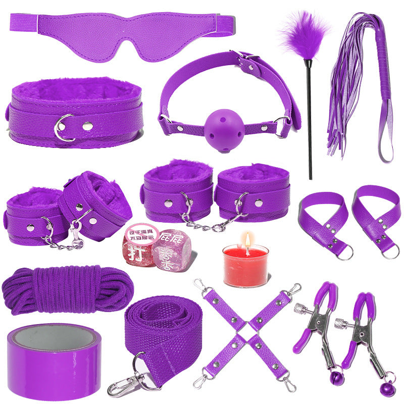 SM Sex Props Leather 10-Piece Set Handcuffs Collars Adult Sex Goods Couple Bundle Bondage Set, Ha