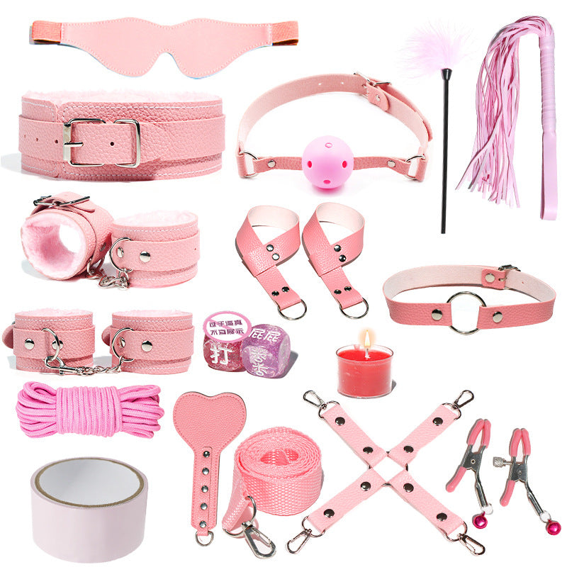 SM Sex Props Leather 10-Piece Set Handcuffs Collars Adult Sex Goods Couple Bundle Bondage Set, Ha