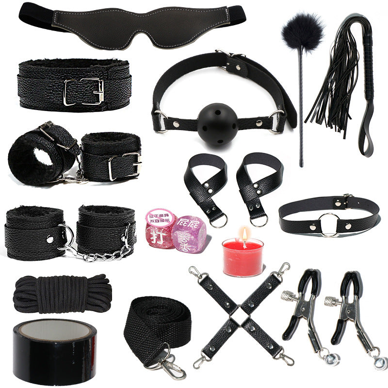 SM Sex Props Leather 10-Piece Set Handcuffs Collars Adult Sex Goods Couple Bundle Bondage Set, Ha