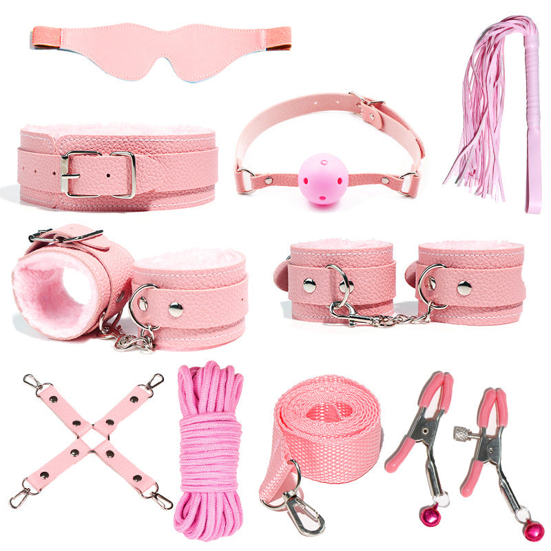 SM Sex Props Leather 10-Piece Set Handcuffs Collars Adult Sex Goods Couple Bundle Bondage Set, Ha