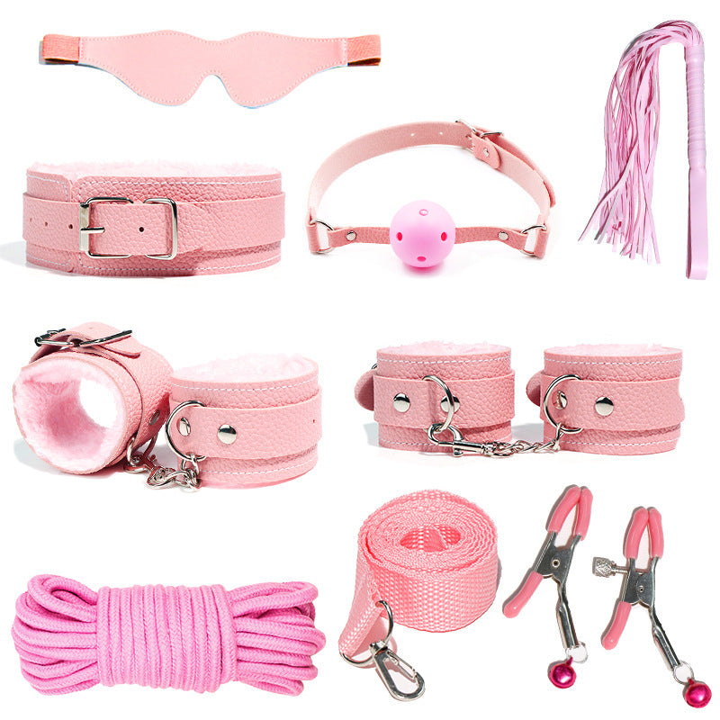 SM Sex Props Leather 10-Piece Set Handcuffs Collars Adult Sex Goods Couple Bundle Bondage Set, Ha