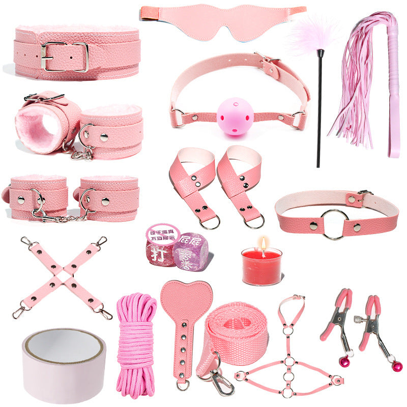 SM Sex Props Leather 10-Piece Set Handcuffs Collars Adult Sex Goods Couple Bundle Bondage Set, Ha