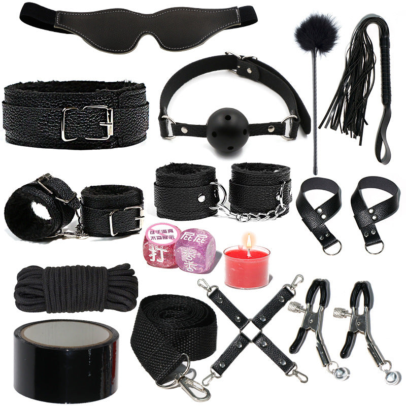 SM Sex Props Leather 10-Piece Set Handcuffs Collars Adult Sex Goods Couple Bundle Bondage Set, Ha