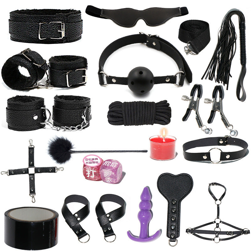 SM Sex Props Leather 10-Piece Set Handcuffs Collars Adult Sex Goods Couple Bundle Bondage Set, Ha