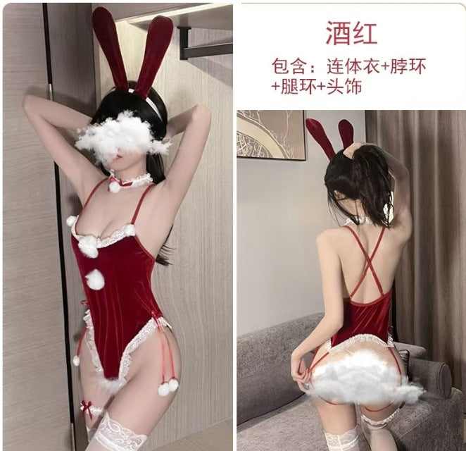 Passion Christmas Suit Robe Sex Lingerie Sexy Small Breast Dress Uniform Red Temptation Free Bunny Girl