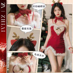 Sex underwear new red Christmas dress sexy temptation cosplay passion hot hip skirt New Year's suit