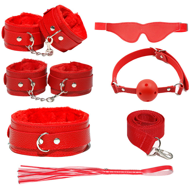 SM Sex Props Leather 10-Piece Set Handcuffs Collars Adult Sex Goods Couple Bundle Bondage Set, Ha