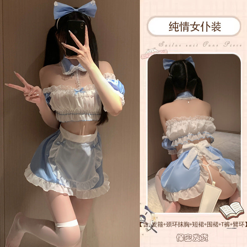 Astringent wish erotic underwear uniform seduction sexy maid outfit small chest show big qqny pure desire wind pajama set 0940