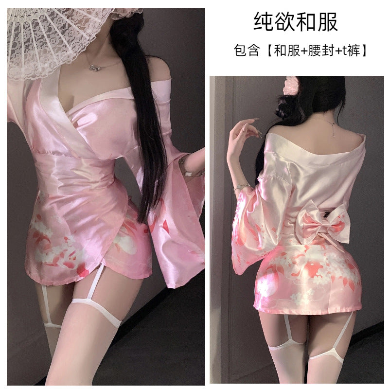 Dirty rabbit, seductive lingerie, sexy deep V flower fox dream two-dimensional open placket Japanese kimono uniform suit