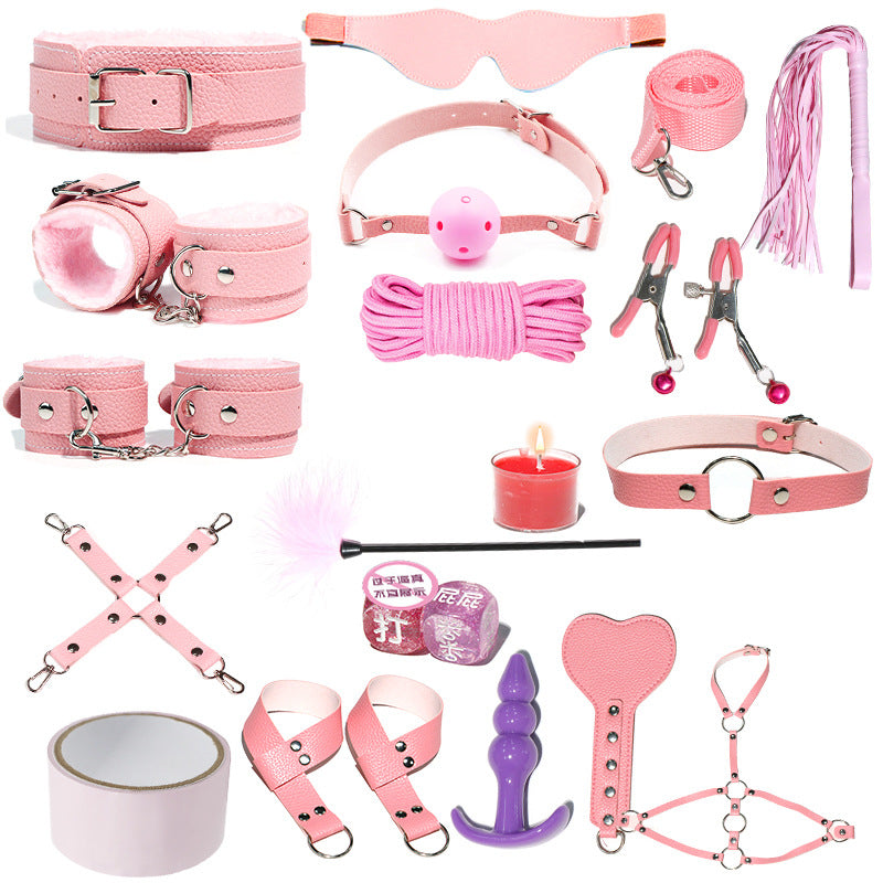 SM Sex Props Leather 10-Piece Set Handcuffs Collars Adult Sex Goods Couple Bundle Bondage Set, Ha