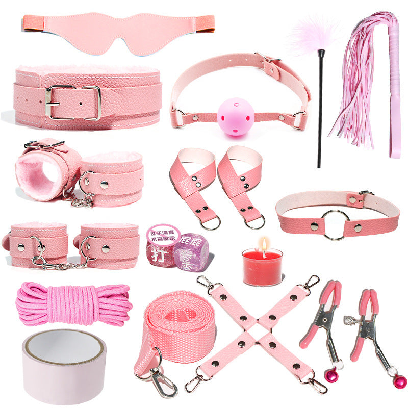 SM Sex Props Leather 10-Piece Set Handcuffs Collars Adult Sex Goods Couple Bundle Bondage Set, Ha