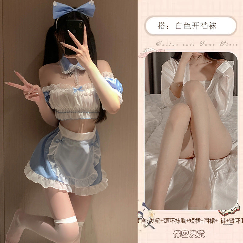 Astringent wish erotic underwear uniform seduction sexy maid outfit small chest show big qqny pure desire wind pajama set 0940