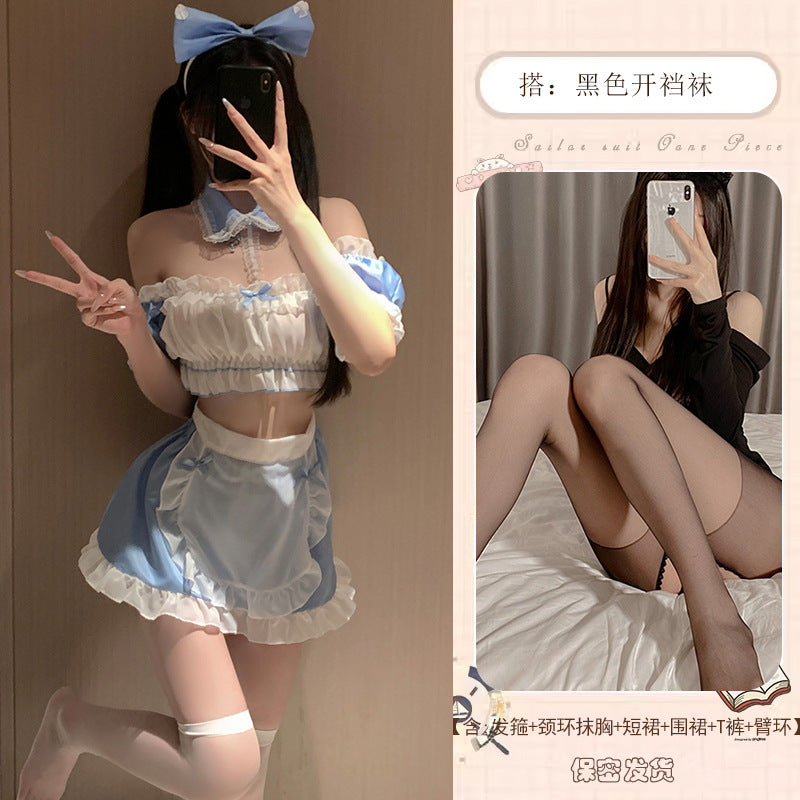 Astringent wish erotic underwear uniform seduction sexy maid outfit small chest show big qqny pure desire wind pajama set 0940