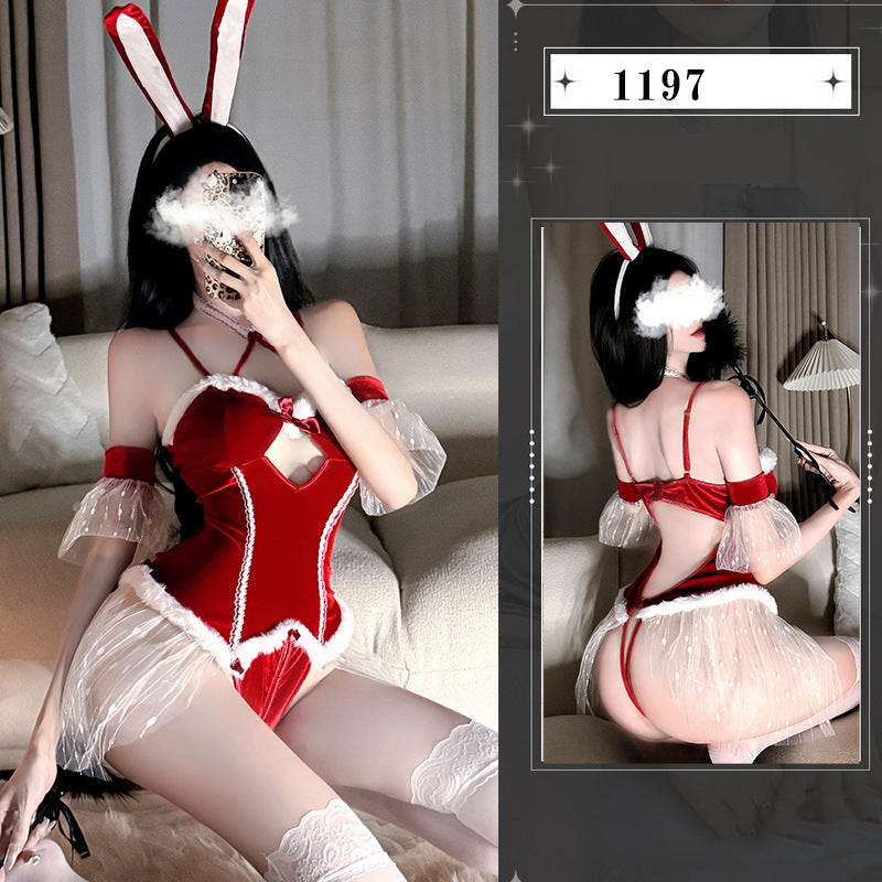 Passion Christmas Suit Robe Sex Lingerie Sexy Small Breast Dress Uniform Red Temptation Free Bunny Girl