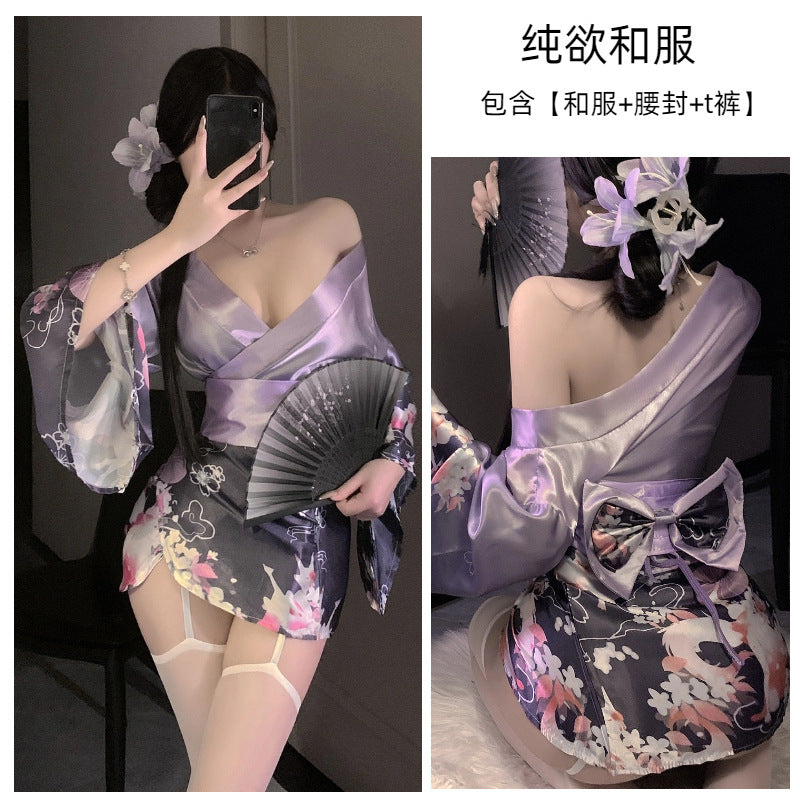 Dirty rabbit, seductive lingerie, sexy deep V flower fox dream two-dimensional open placket Japanese kimono uniform suit