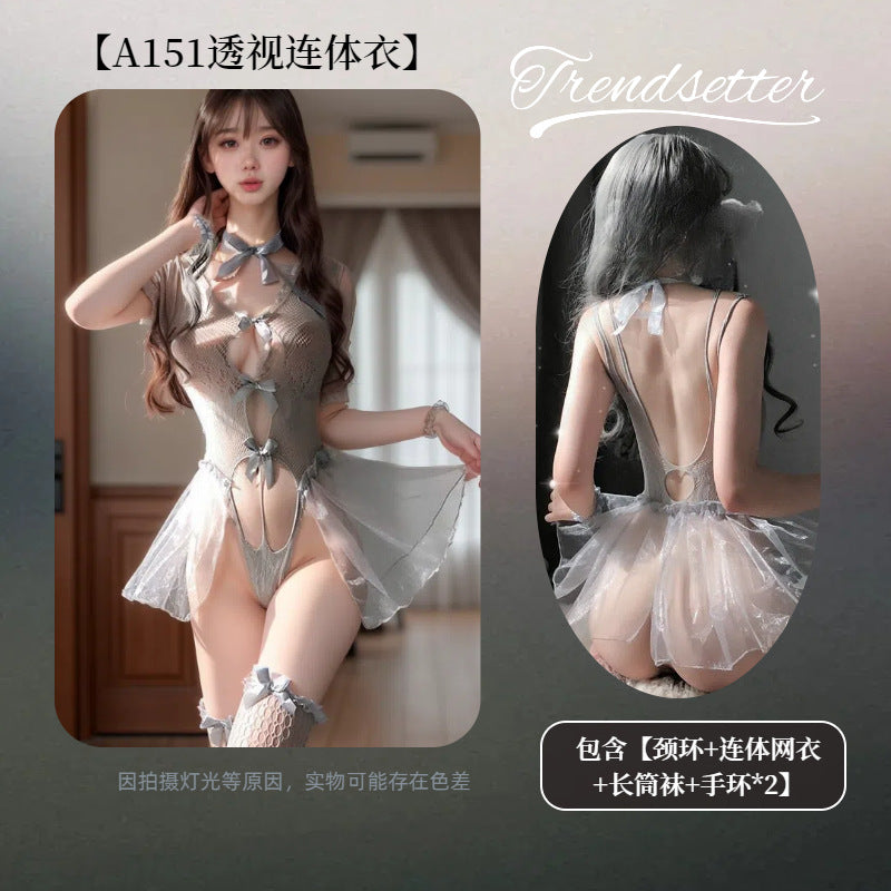 Flower love sea lingerie transparent temptation sexy hot maid uniform free tease flirting suit female A151