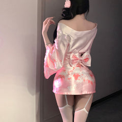 Dirty rabbit, seductive lingerie, sexy deep V flower fox dream two-dimensional open placket Japanese kimono uniform suit