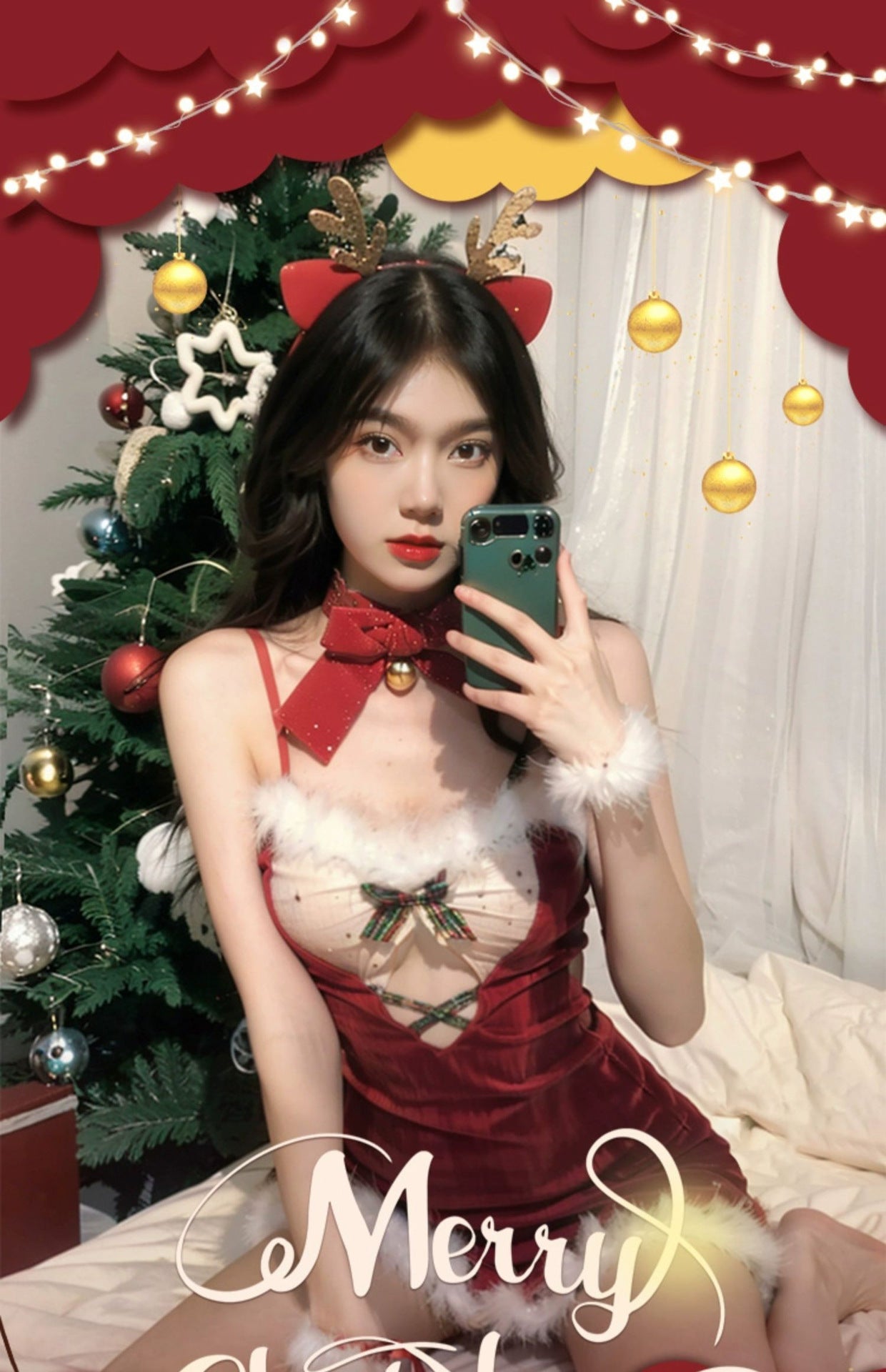 Sex underwear new red Christmas dress sexy temptation cosplay passion hot hip skirt New Year's suit