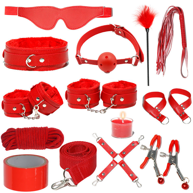 SM Sex Props Leather 10-Piece Set Handcuffs Collars Adult Sex Goods Couple Bundle Bondage Set, Ha