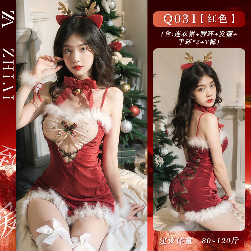 Sex underwear new red Christmas dress sexy temptation cosplay passion hot hip skirt New Year's suit