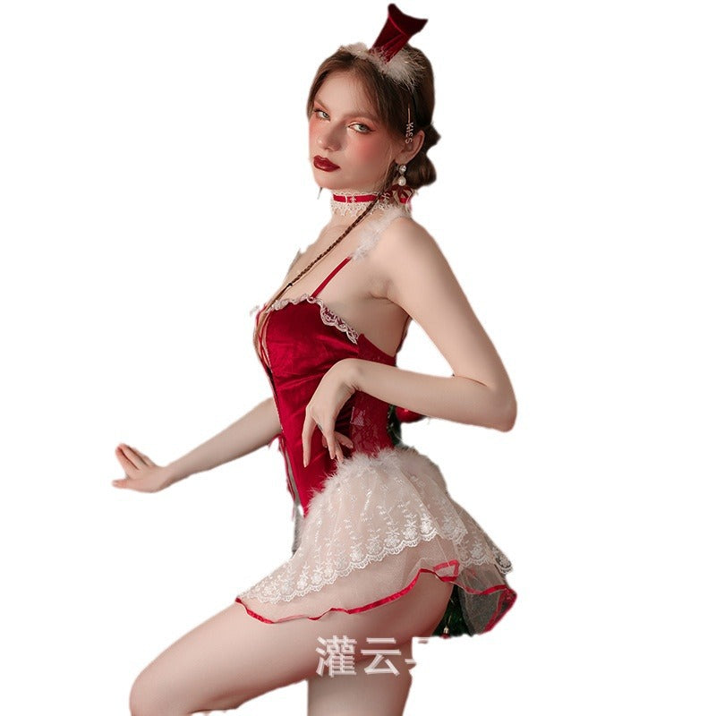 Plus Size Lingerie Bunny Christmas Suit New Year's Red Suit Velvet Uniform Temptation Cosplay onesie