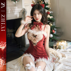 Sex underwear new red Christmas dress sexy temptation cosplay passion hot hip skirt New Year's suit