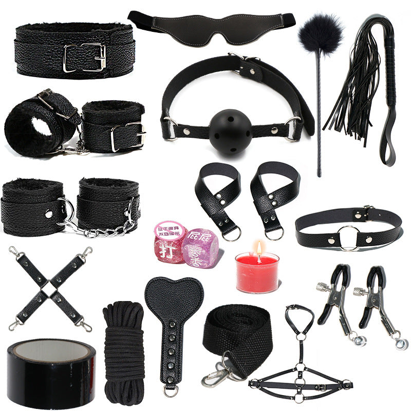 SM Sex Props Leather 10-Piece Set Handcuffs Collars Adult Sex Goods Couple Bundle Bondage Set, Ha