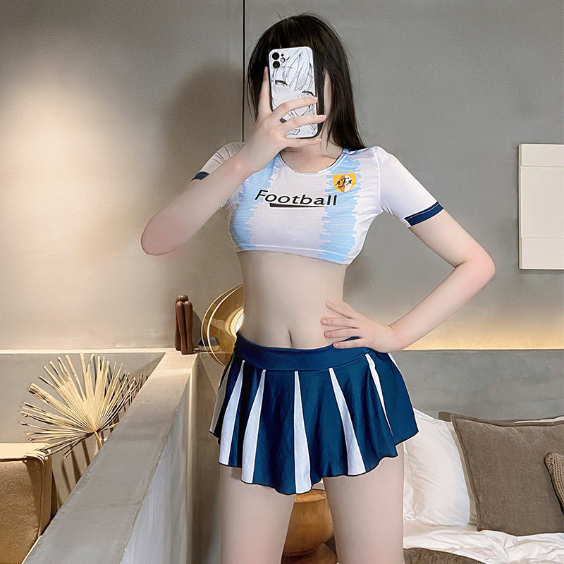 Sexy Underwear World Cup Soccer Babe Cheerleaders Uniform Performance Split T-Shirt Skirt Argentina