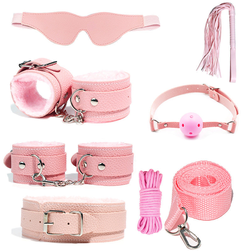 SM Sex Props Leather 10-Piece Set Handcuffs Collars Adult Sex Goods Couple Bundle Bondage Set, Ha