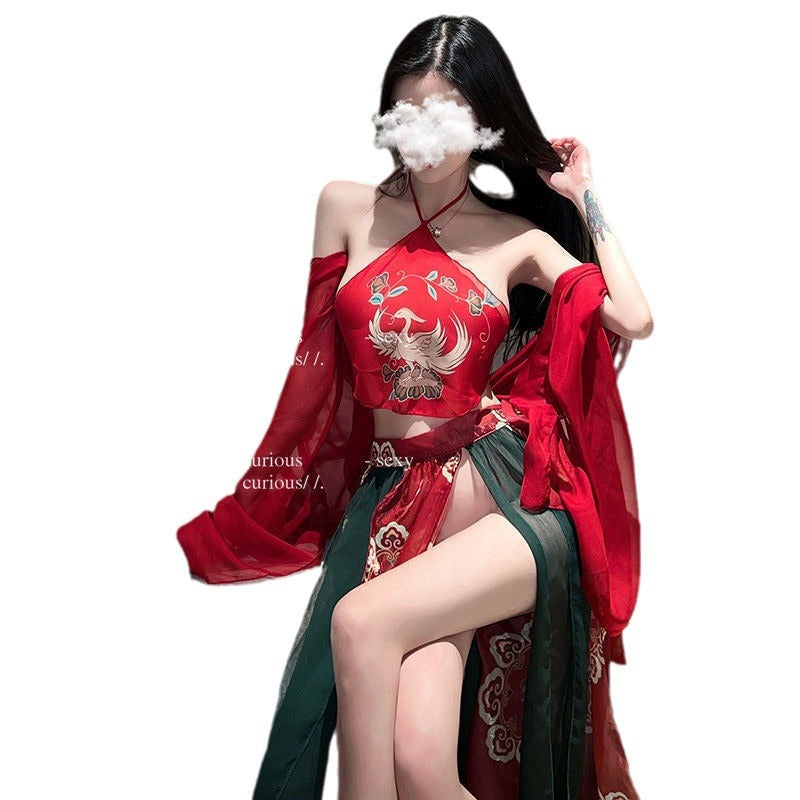 Sexy underwear, ancient clothing, court style, pure desire Hanfu belly pocket set, sexy classical embroidery perspective free flying skirt