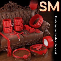 SM Sex Props Leather 10-Piece Set Handcuffs Collars Adult Sex Goods Couple Bundle Bondage Set, Ha