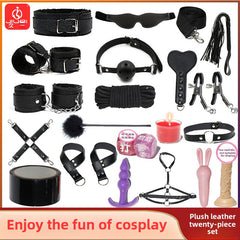 SM Sex Props Leather 10-Piece Set Handcuffs Collars Adult Sex Goods Couple Bundle Bondage Set, Ha