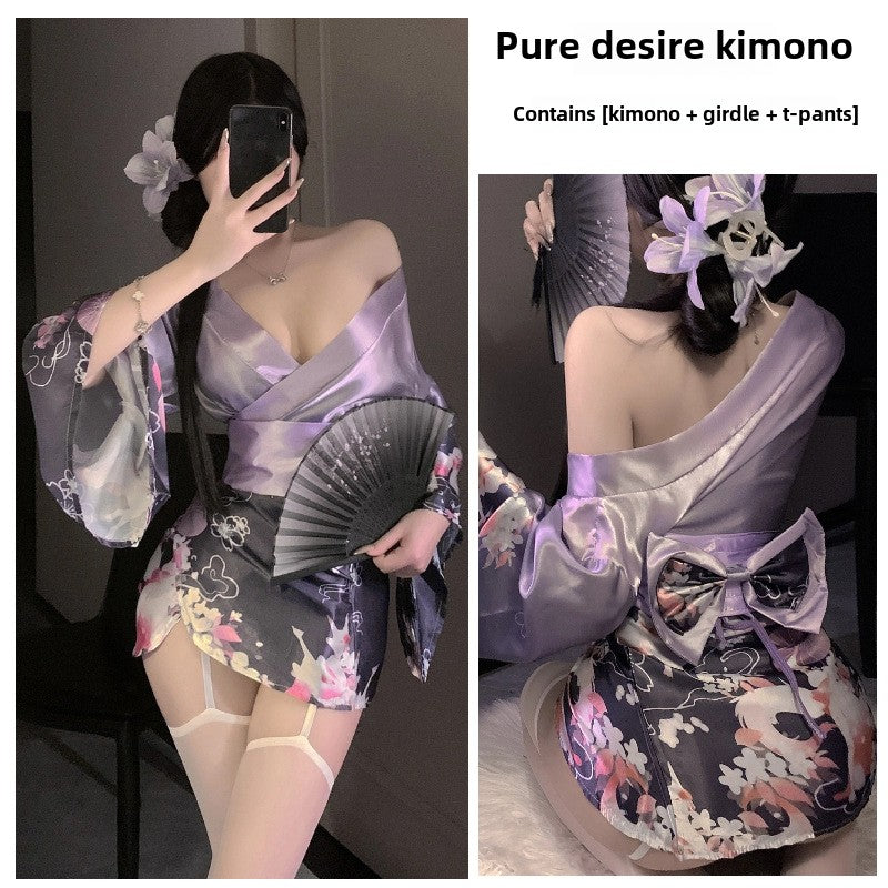 Dirty rabbit, seductive lingerie, sexy deep V flower fox dream two-dimensional open placket Japanese kimono uniform suit