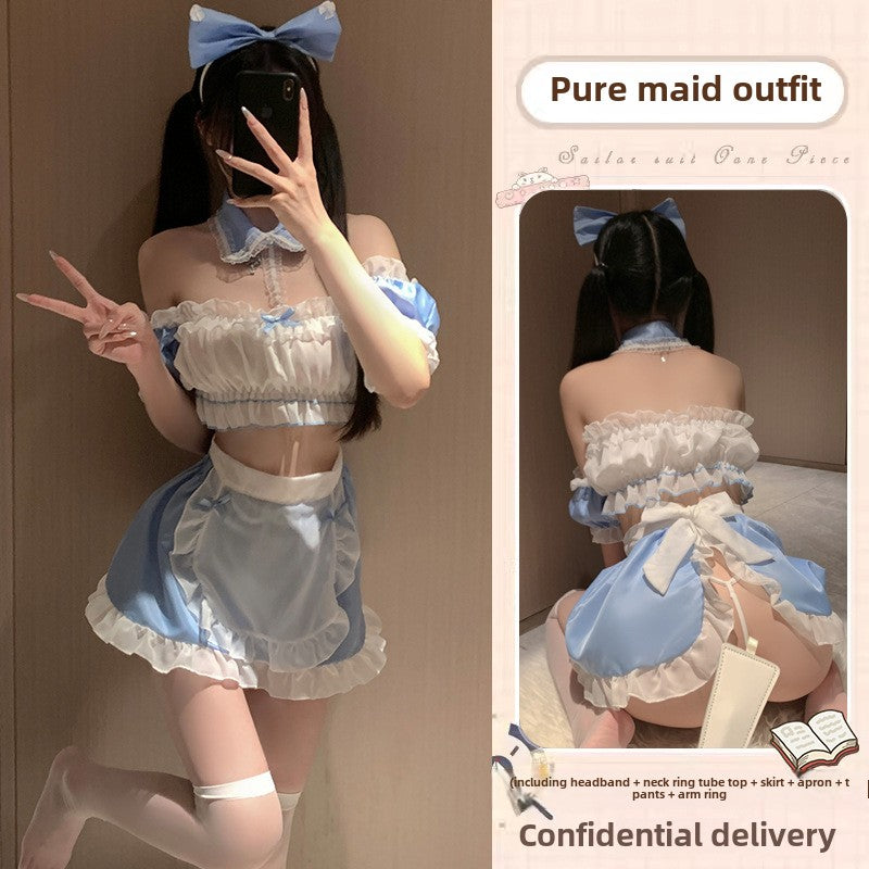 Astringent wish erotic underwear uniform seduction sexy maid outfit small chest show big qqny pure desire wind pajama set 0940