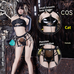 New sexy cosplay pussy girl explosion leather jacket passion tease two-dimensional underwear sex uniform